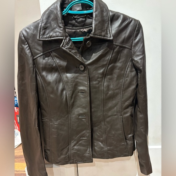 NWT chocolate brown genuine leather jacket xxs - Picture 1 of 7